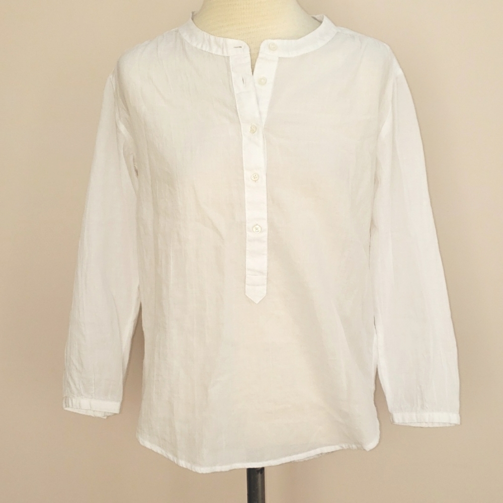 NWT J Crew Semi-sheer White Cotton Popover Blouse, Size XXXS